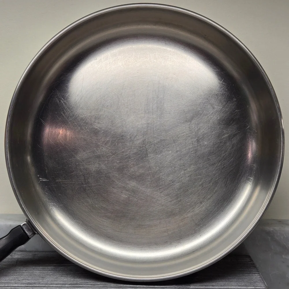 Vintage Faberware 10 Inch Skillet Fry Pan Stainless Steel Aluminum‎ Clad, No Lid